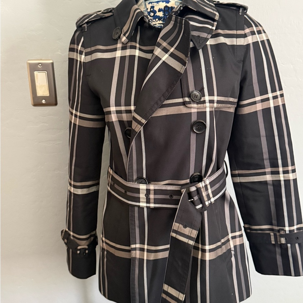 Coach Black and Gray Check Trench Coat